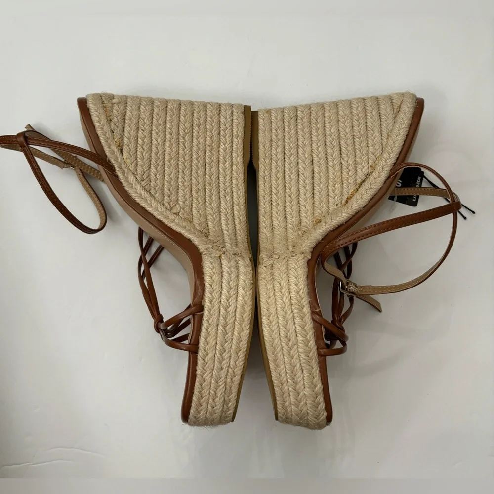Express Women Brown Tan Wedge Platform Strappy Sandals Size 8 Casual Weekend